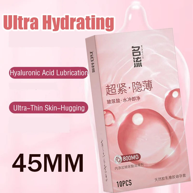 45MM Super Thin Tight Condoms,Small Size Natural Latex Penis Sleeves for Men,Hyaluronic Acid Lubricant Condom Safe Contraception