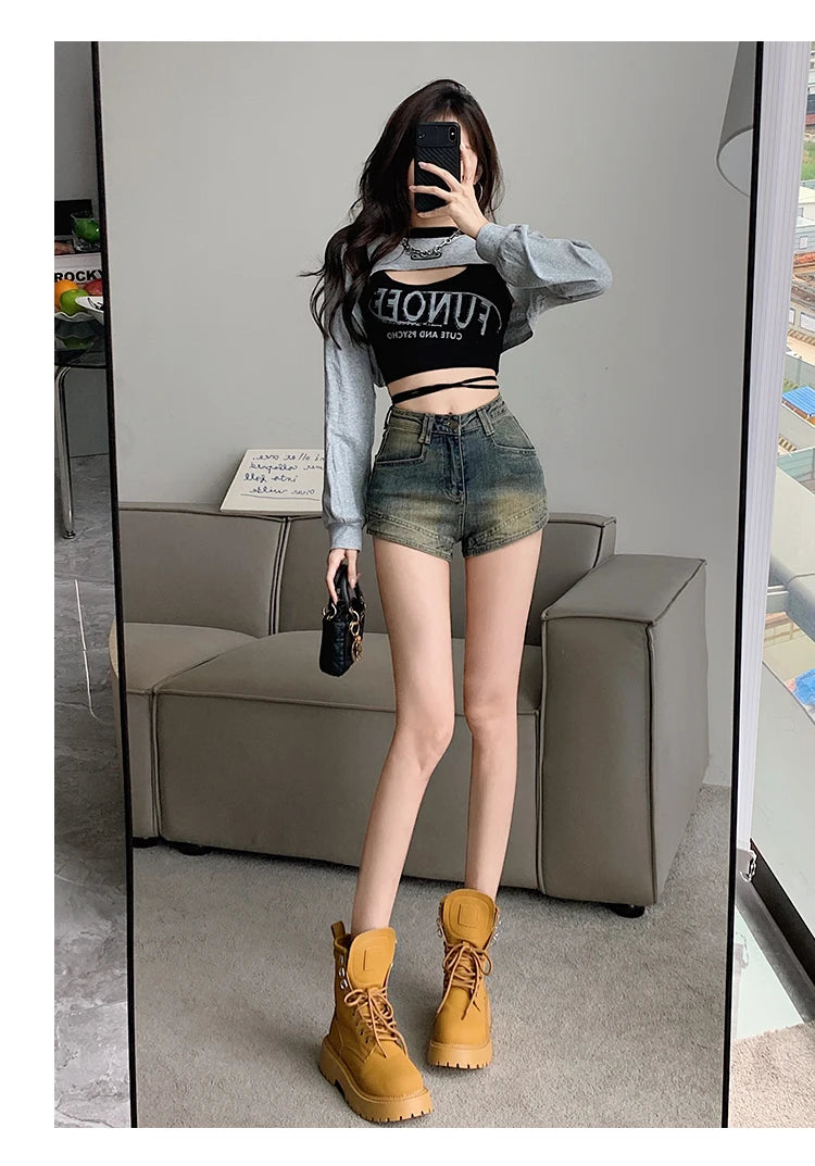 American Vintage Denim Shorts Women 2025 Spring Summer New High Waist Slim Y2K Short Jeans Woman Streetwear