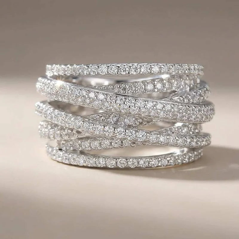 925 Sterling Silver Classic Vintage Line Wrap Zircon Ring For Women Party Luxury Fashion High Quality Fine Jewelry Hot Sales