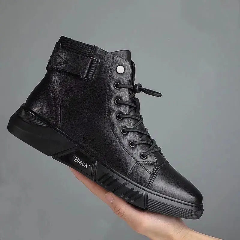 Men's Breathable Leather Casual High Top Leather Shoes Casual Men's Shoes Desert Boots British Style Black Leather Boots