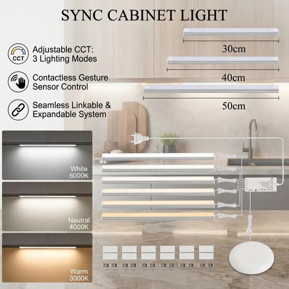 Sync Control Dimming Cabinet Light 1-6pcs LED Strip with Touch Sensor Switch for Kitchen Pantry Showcase Bedroom Closet Lighting