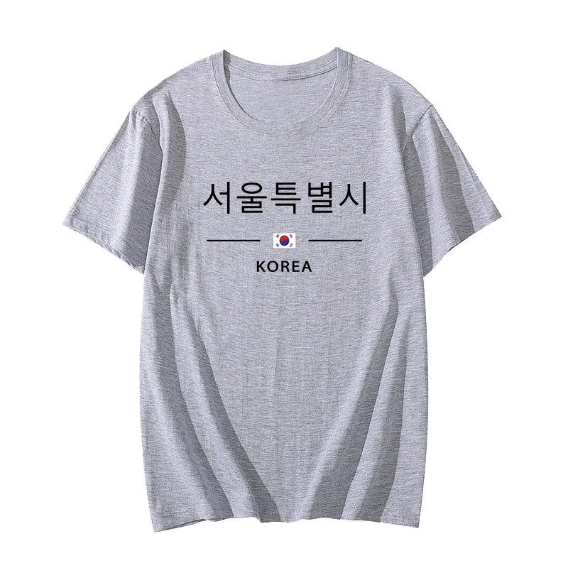 Korea Seoul Printed T-shirt High Quality Spring Summer Casual Fashion Round Neck Top Male Home Outdoor Comfortable Short Sleeved