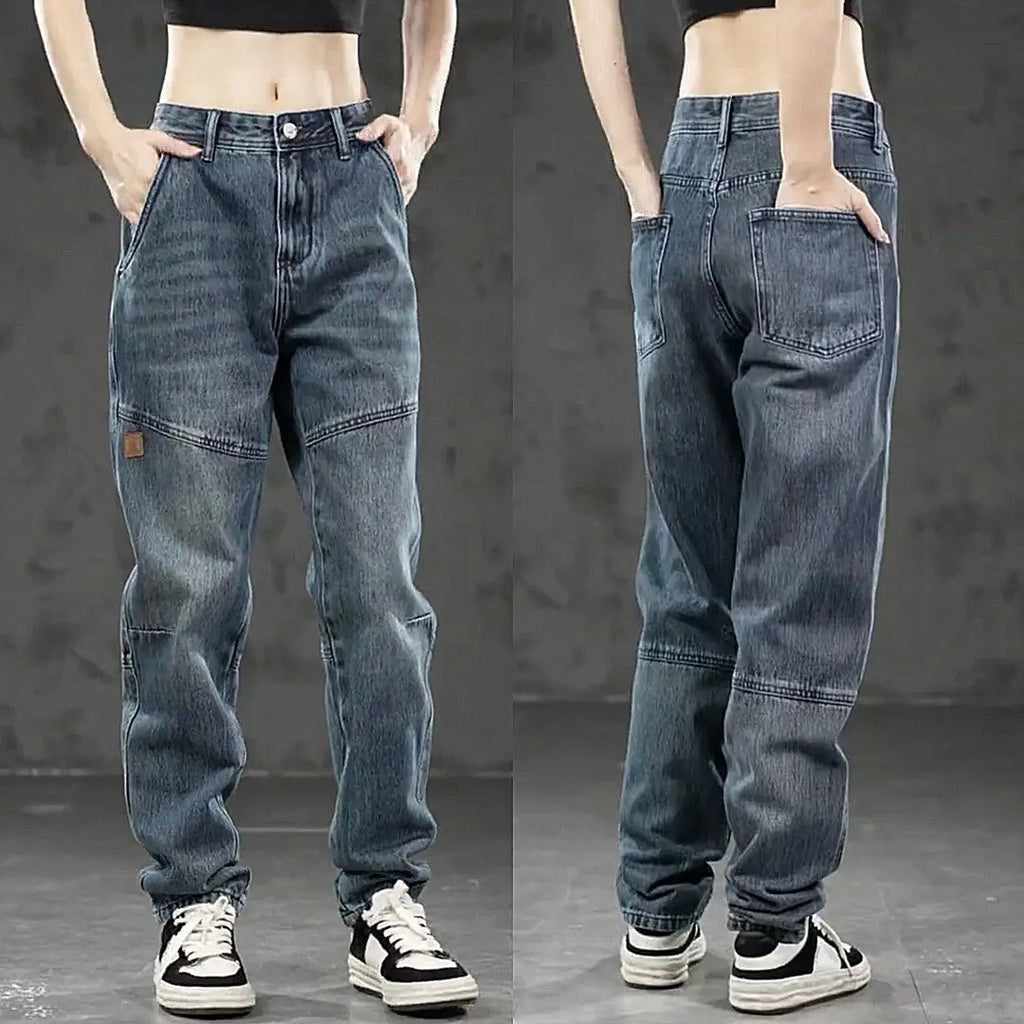 High-end Luxury Man Clothes 2026 New Men's Splicing Trend Stretch Straight Jeans Loose Harlan Low Rise Pants Casual Trousers