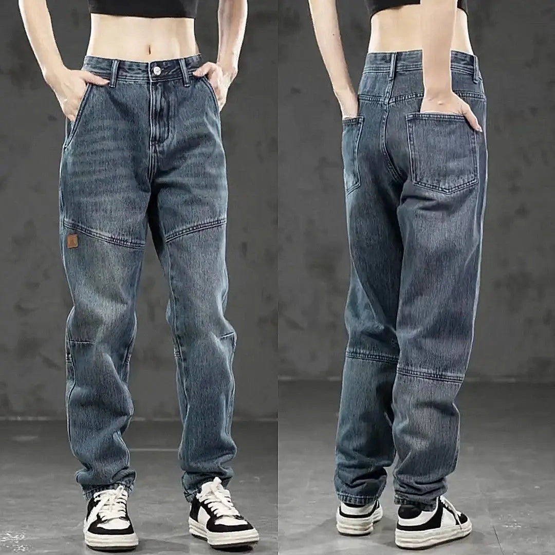High-end Luxury Man Clothes 2026 New Men's Splicing Trend Stretch Straight Jeans Loose Harlan Low Rise Pants Casual Trousers