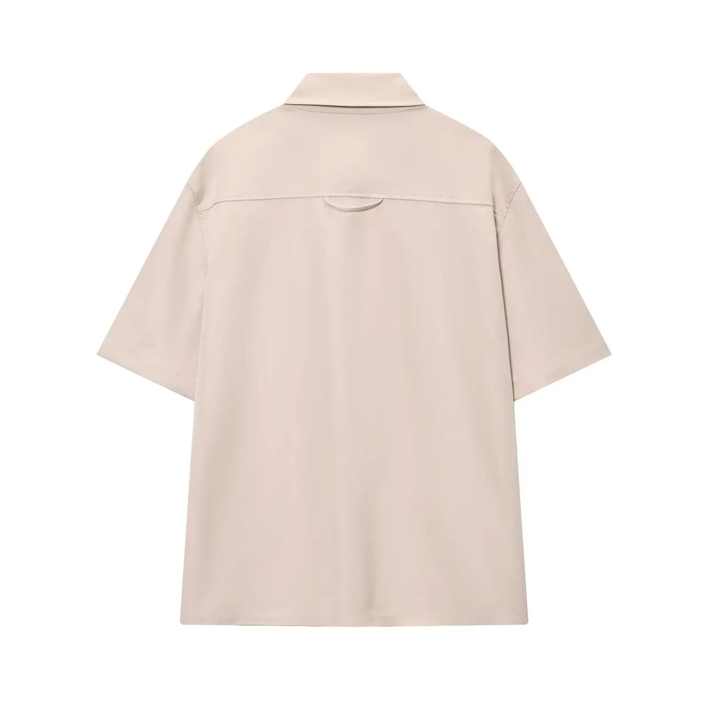 HH Women Summer Solid 2-Piece Set Button Pocket Decoration Short Sleeve Lapel Shirts+High Waist Pleated Zipper Casual Shorts