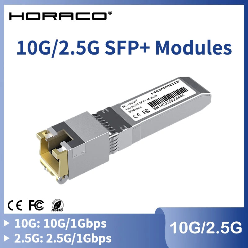 HORACO 10G SFP+ Module 2.5G Copper SFP Modules Optical Port Turn to RJ45 Ethernet Port Gigabit 1000M Transceiver Module