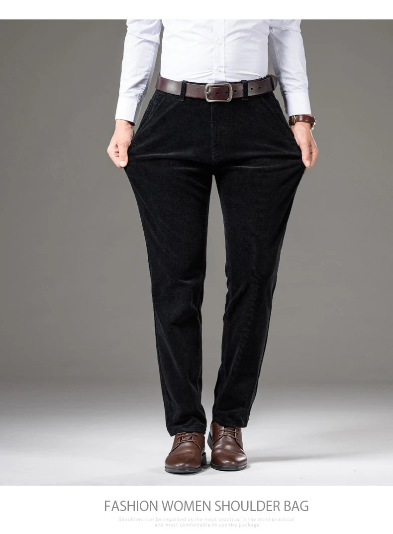 Corduroy Men's Business Casual Pants Fashion Comfortable Khaki Slim Straight Trousers Classic Male Brand Clothing Pants