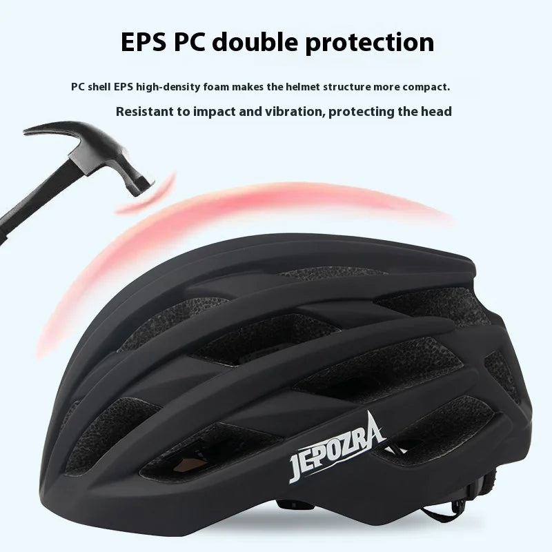 JEPOZRA Cycling Helmet Man Women LED Light Helmet Road Mountain Bike Helmet Bicycle Helmet Rechargeable Brim Design Helmet