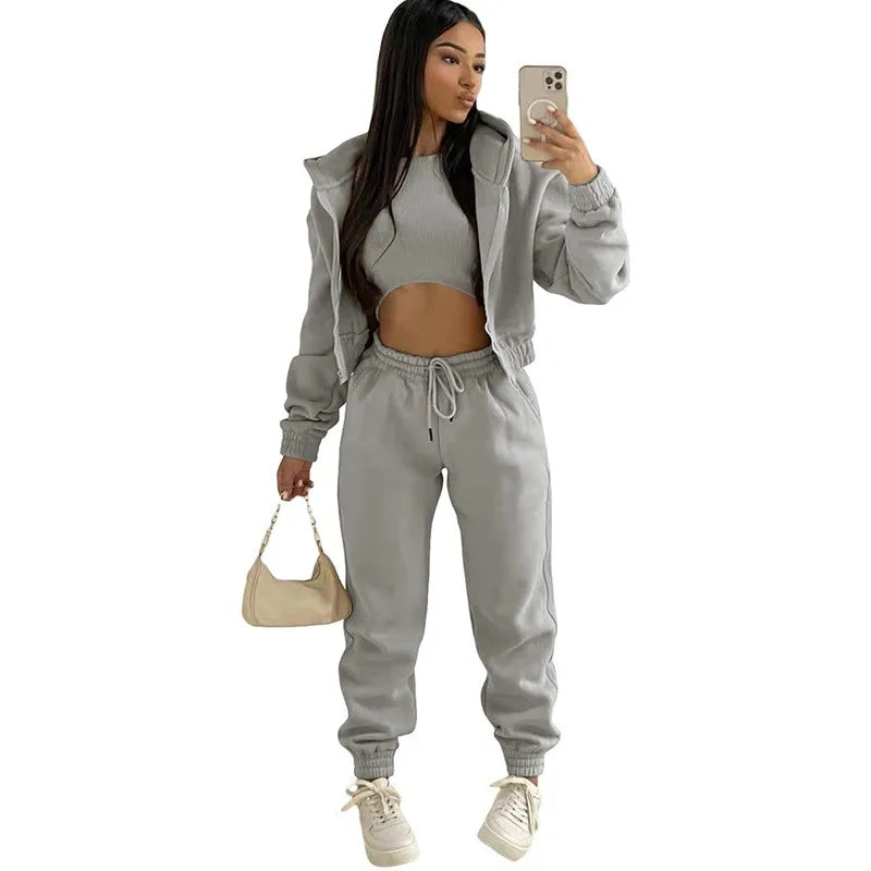 Casual Zipper Set Full Length British Style Elegant Commuting with Winter Long Sleeve Regular Sleeve Vest Plus Jacket Women Sets