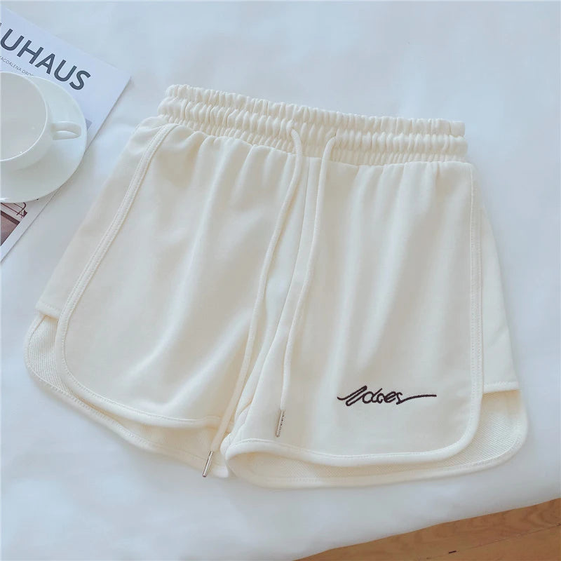Embroidered Sports Shorts for Women Summer High Waist Wide Leg Shorts Fashion Solid Loose Casual Home Comfortable Shorts New
