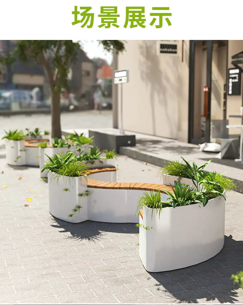 outdoor flower box card seat combination special-shaped stainless steel planting box fence partition restaurant milk