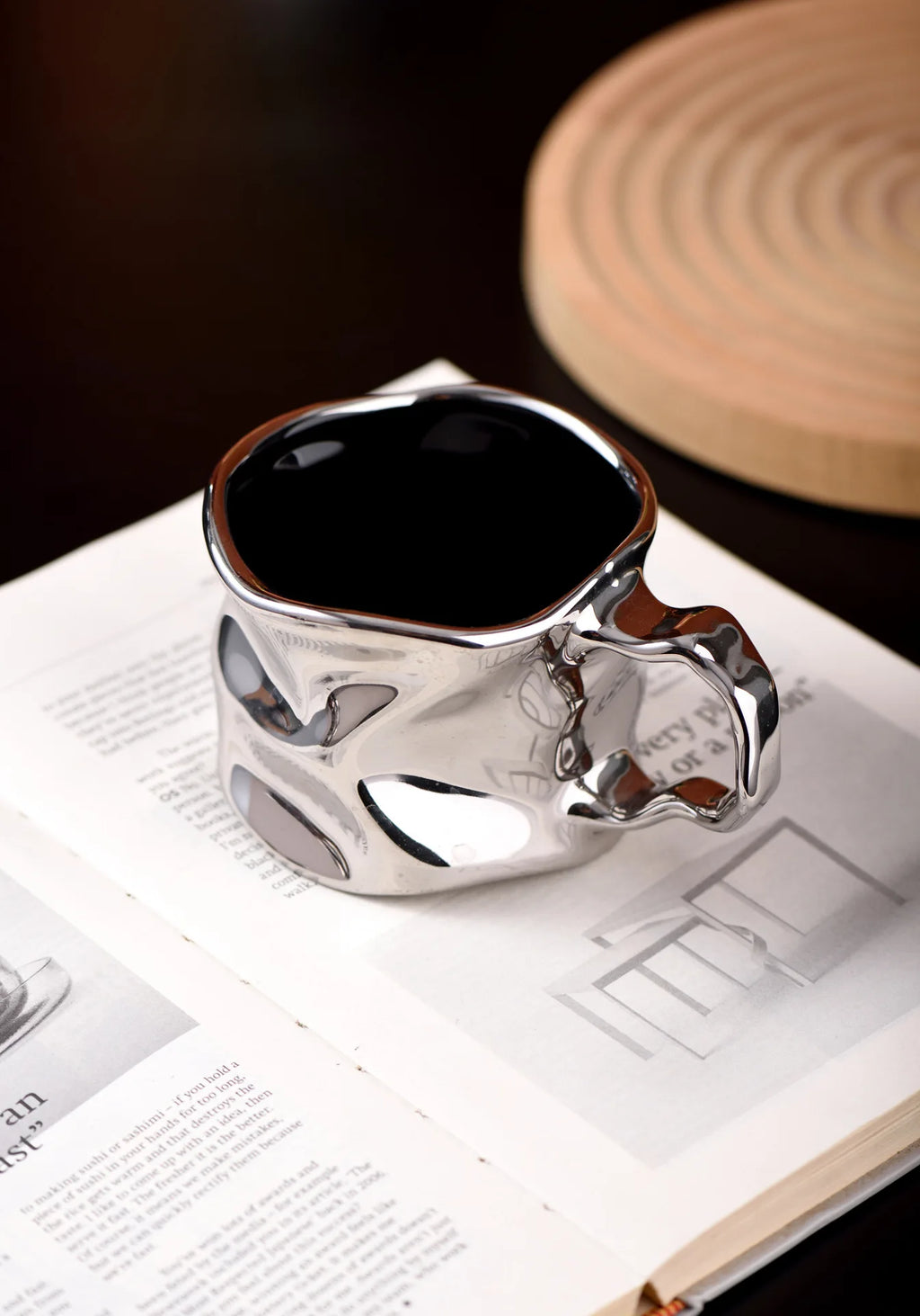 Modern Electroplated Silver Ceramic Coffee Cup Artistic Abstract Wrinkled Mug Metallic Imitation Milk Breakfast Cup Couple's Mug