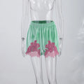 Green Velvet Lace Trim Shorts Women's Casual High-waist Straight Short Pants 2026 New Ladies Summer Vacation Beach Outfit