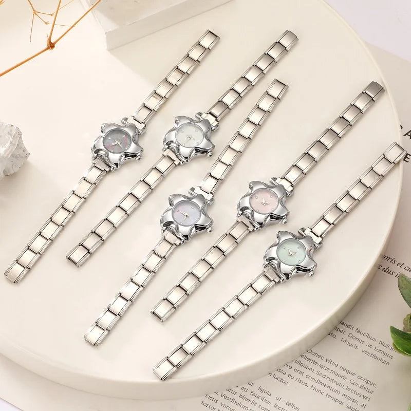 Irregular alloy case Arabic numeral classic dial Stars-shaped diamond-encrusted fashion Stainless Steel Bracelet ladies watch