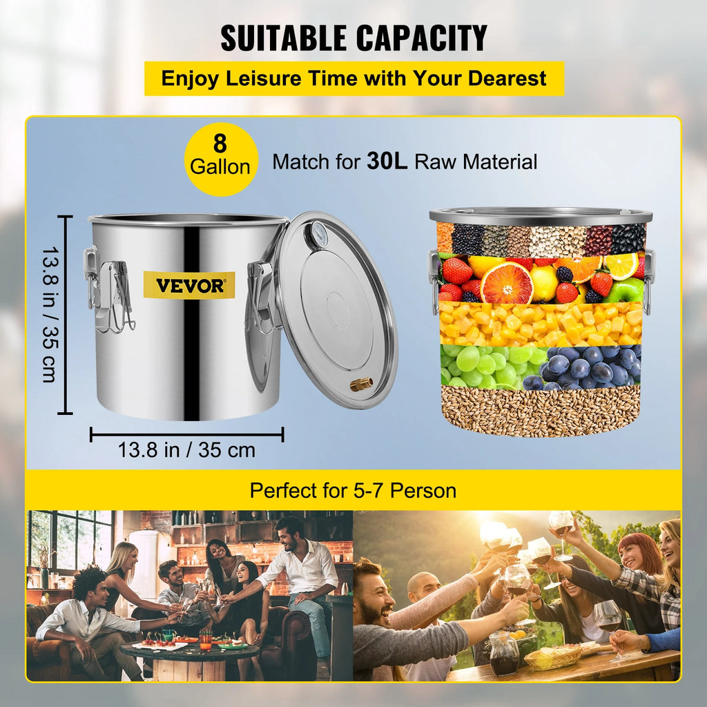 SucceBuy 3 5 8 Gal Distiller Moonshine Alcohol Brew Water Wine Essential Oil Brewing Kit Stainless Copper with Pump for Home DIY