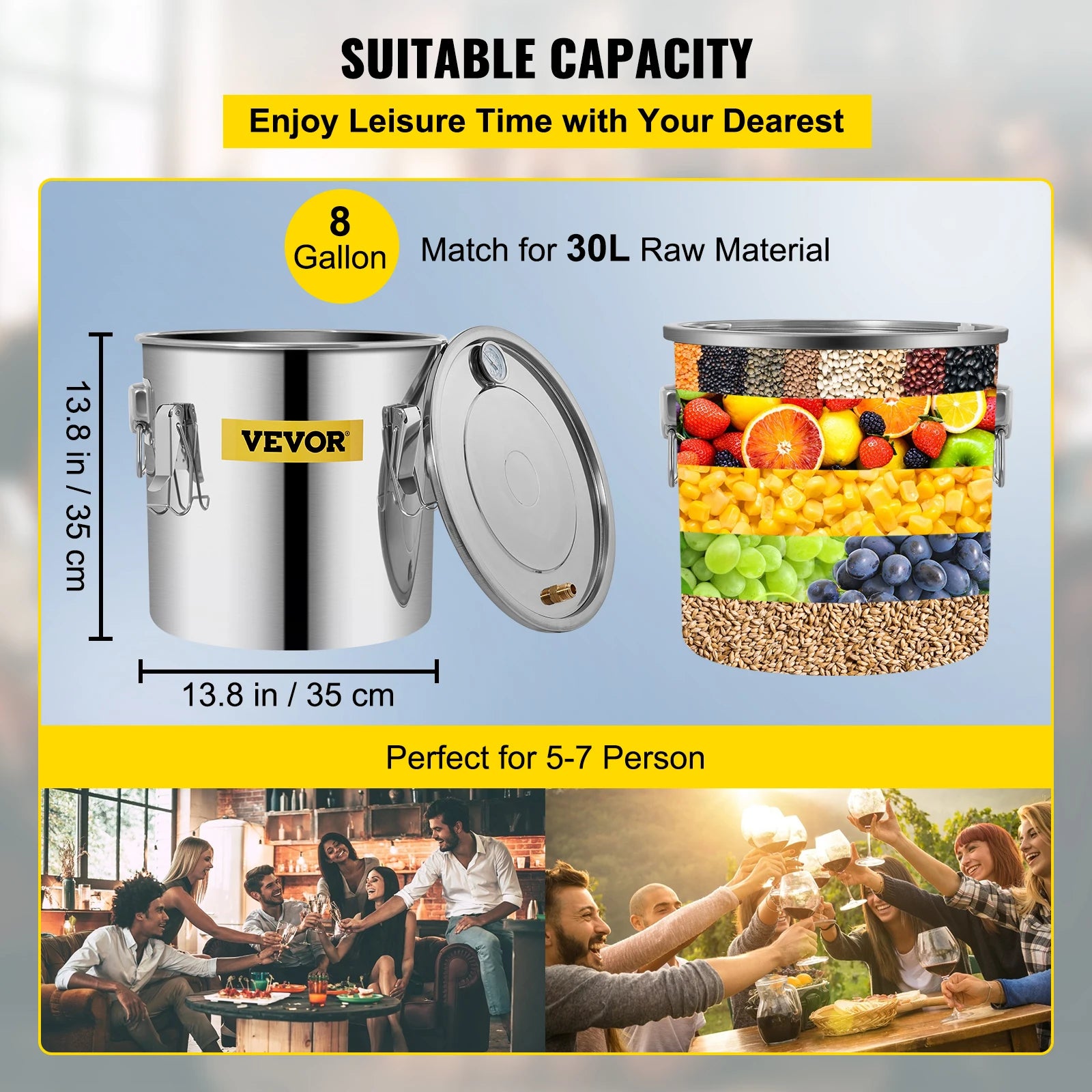 SucceBuy 3 5 8 Gal Distiller Moonshine Alcohol Brew Water Wine Essential Oil Brewing Kit Stainless Copper with Pump for Home DIY