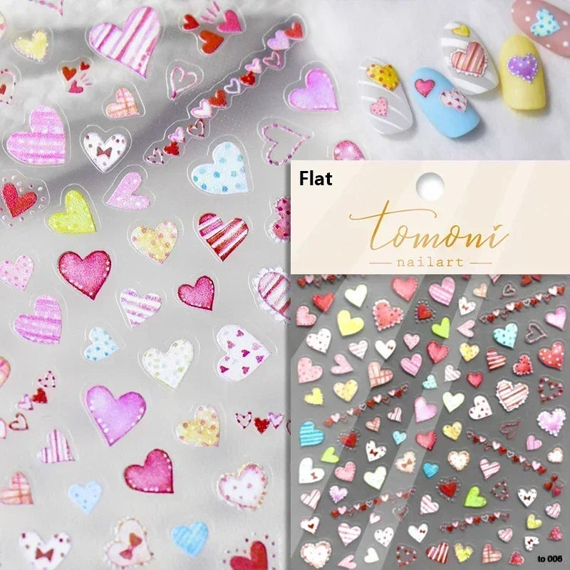 5D Gradient Love Gem Glitter Love Heart Colorful Cat's Eye Rhinestone Soft Self Adhesive Nail Art Stickers Shiny Manicure Decals