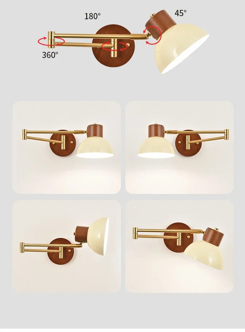 LED Bedroom Bedside Wall Lamp Swing Arm Wall Light Folding Telescopic Study Reading Lamp Study Decor Sconce Lighting