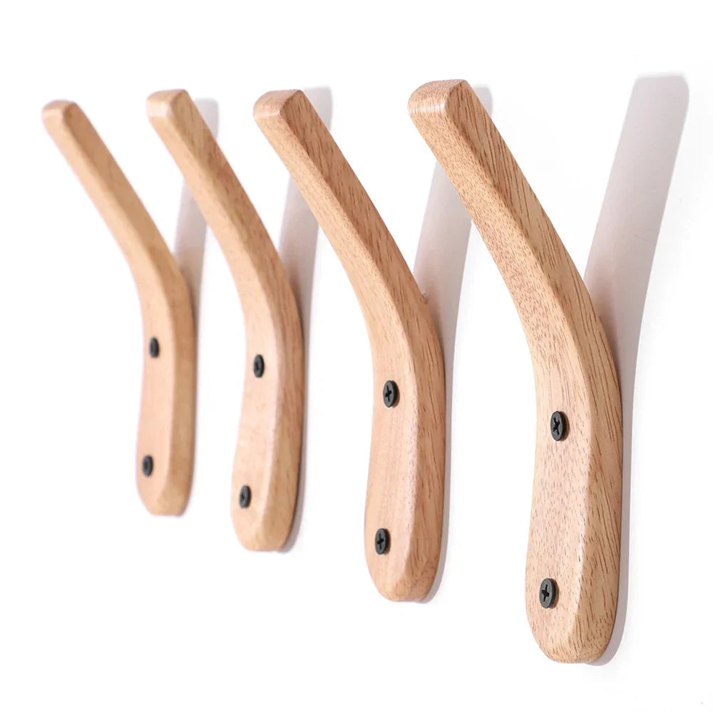 1Pc Oak Wood Coat Hanger Hook Home Bathroom Hallway Key Bedroom Door Kitchen Gadgets Organizer Wall Mounted Storage Rack Holder