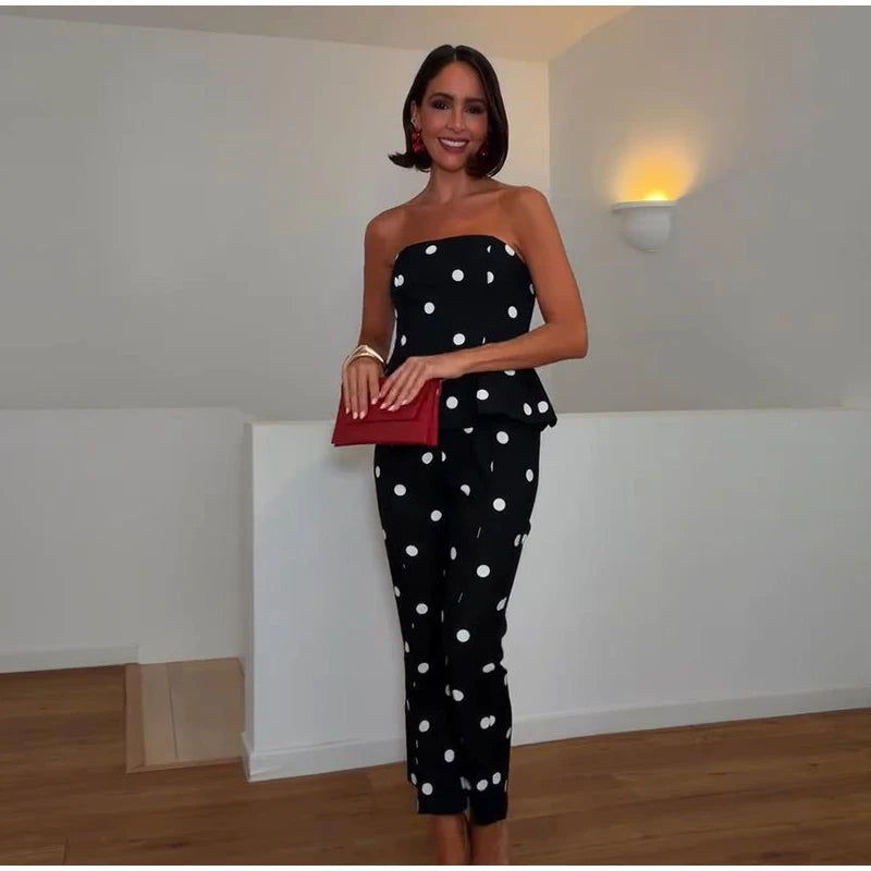 Elegant Polka Dot Women's Jumpsuit Sleeveless Waist-closed Backless Tube Top Lady Long Romper 2026 Summer Fashion Female Rompers