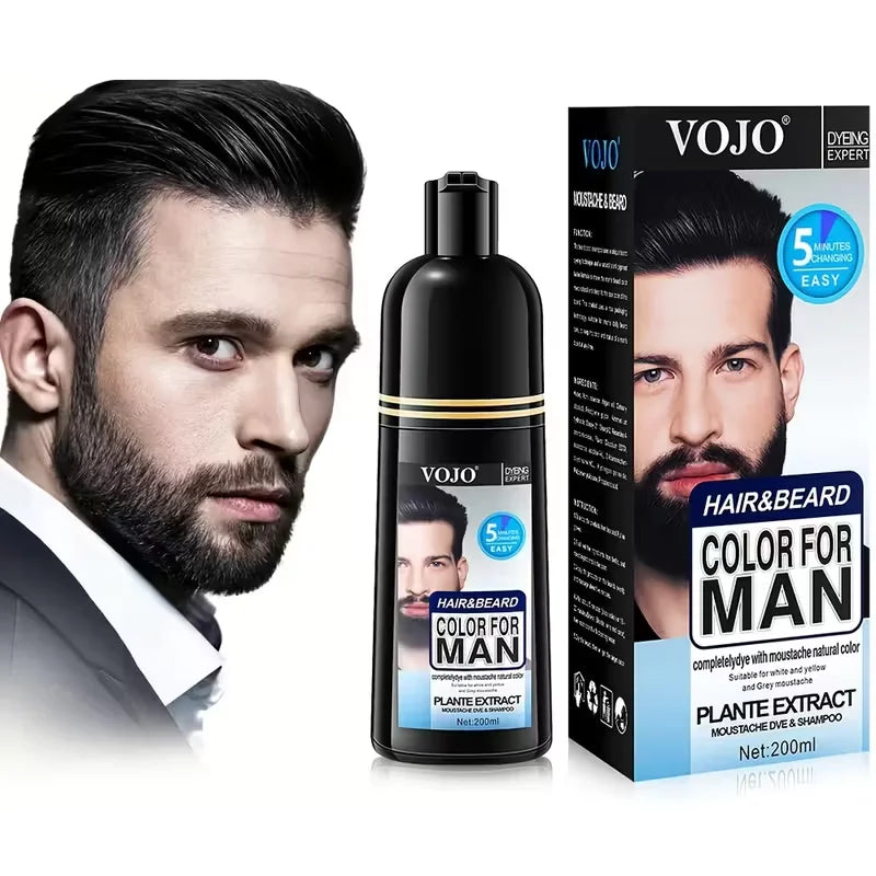 200ml Natural Permanent Beard Dye Shampoo Long Lasting Beard Coloring For Men Removal White Grey Hair Color Cover Beard Care