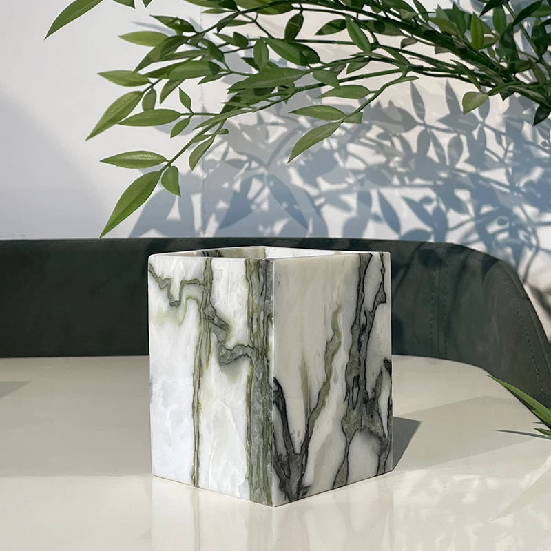 Art Ornament Photographic Prop Marble Candle Holder Modern Light Luxury Style Handmade Home Decoration Quadrate Candelabrum