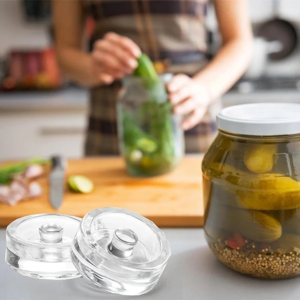 1pc Fermented Glass Weights Clear Sealed Heavy Fermenting Weights Kitchen Gadgets with Handle Wide Mouth Mason Jar Lid