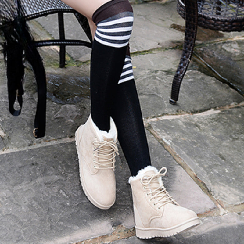 BCEBYL Autumn and Winter Fashion New Casual Comfortable Plus Velvet Warm Solid Color Cross Belt Round Toe Women's Short Boots