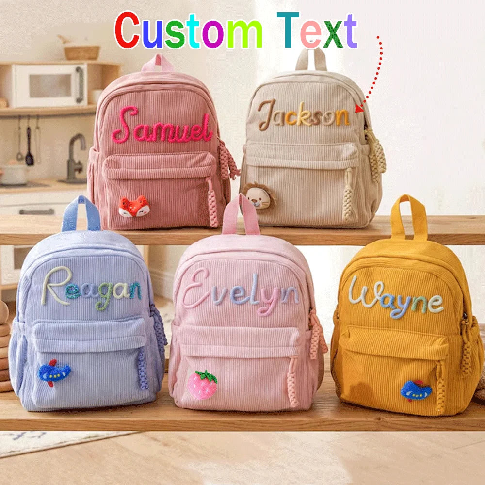 Personalized Small High-Quality Corduroy Backpack – Customizable School Bag with Name Print; Cute and Practical