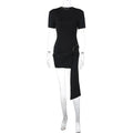 Elegant Mini Dress Woman Ribbons Slim O-neck Short Sleeve Above Knee Dresses Female Spring Summer Party Robe Lady High Street