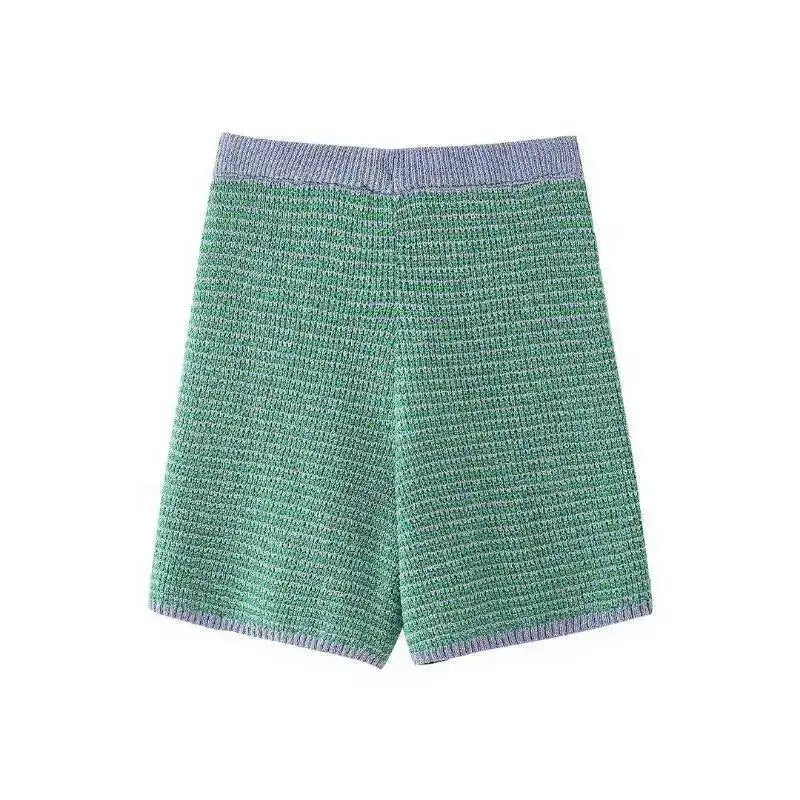Holiday Retro Shorts Suit Summer New Women V Neck Knitted Tops Casual Lace Up Shorts Korean Fashion 2 Piece Sets Womens LLX6