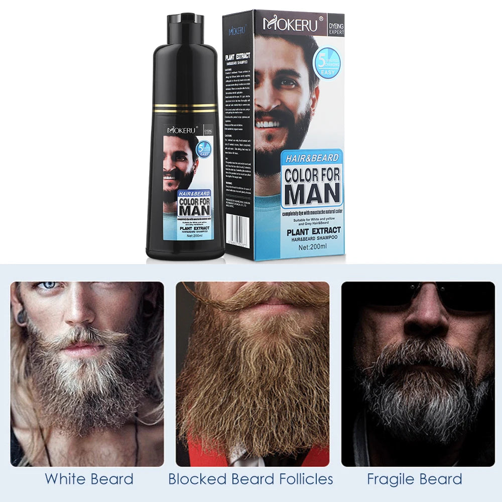 Natural Long Lasting 200ml Permanent Beard Dye Shampoo for Men Beard Dying Removal White Grey Beard Hair Men Beard Dye Shampoo