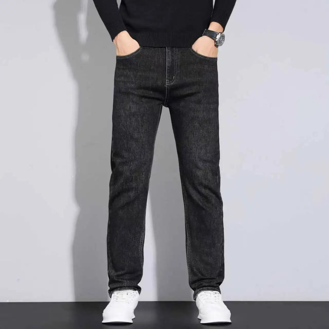 Men's Soft Straight Denim Pants 2024 Autumn Classic Business Black Biker Jeans Overalls Masculino Pantalone Hombre Mannen Homme