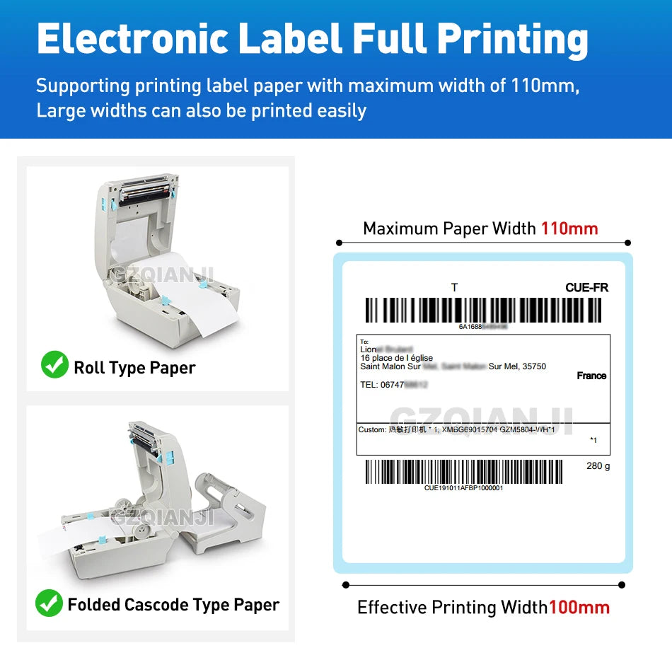 4x6inch Shipping Thermal Label Printer Portable No Ink Required 203DPI for Small Business USB High Speed Express Airway Bill ﻿
