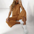 2025 Summer Two Piece Sets Women Sleeveless O-Neck Tank Top Wide Leg Pants Suits Female Casual Cotton Linen Solid Color Outfits