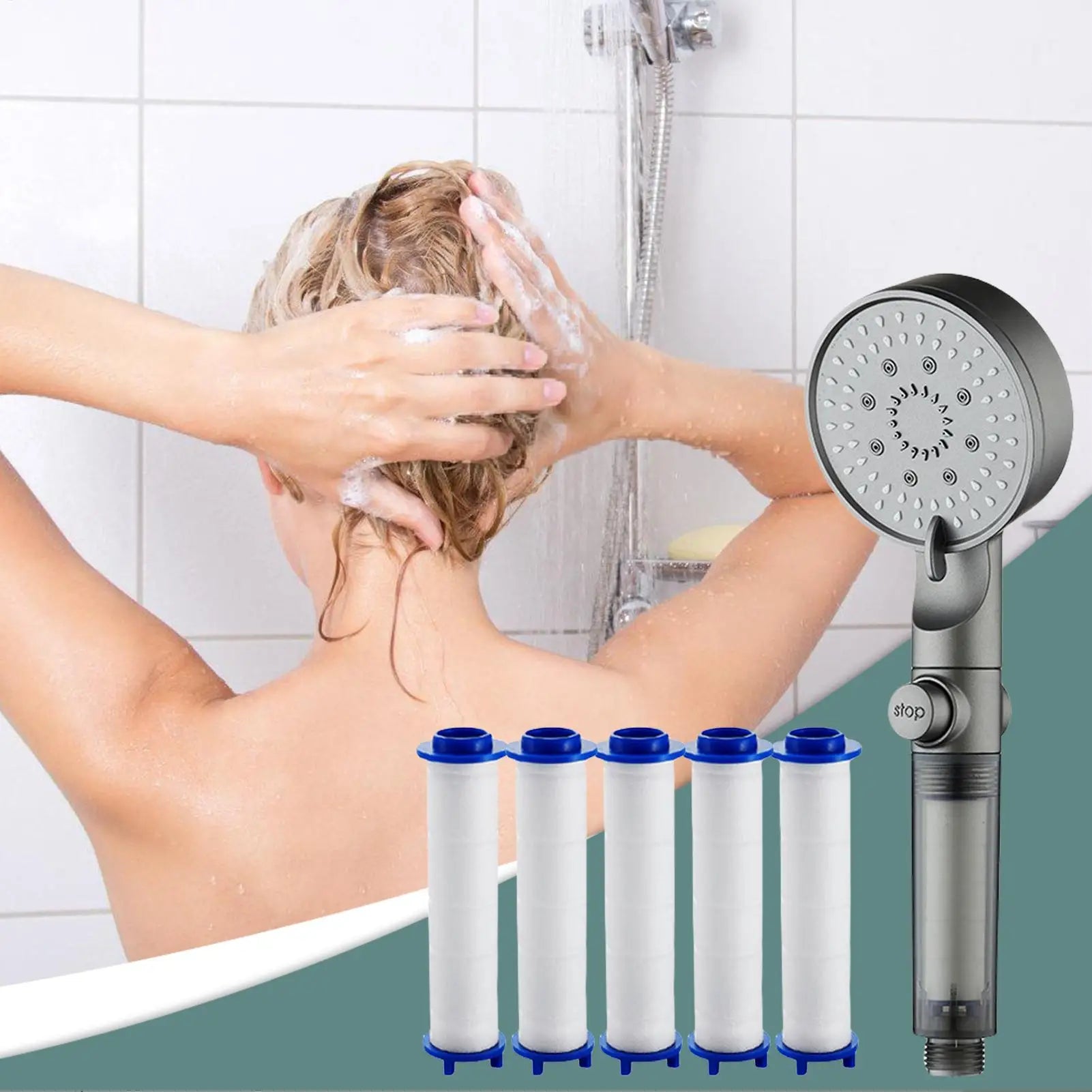 Shower Head with Handheld Rain Shower Head Filtered 5 Modes Silicone Nozzles Faucet Sprayer for Home Apartment RV Bathroom