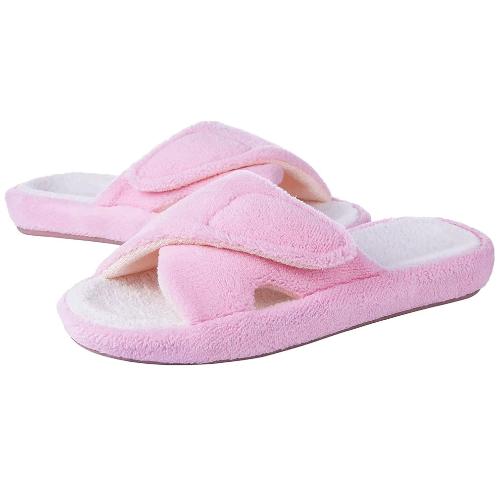 Evshine Memory Foam Women Slippers Fashion Open Toe Orthopedic House Slippers Corduroy Bedroom Slides Cotton Shoes For Women