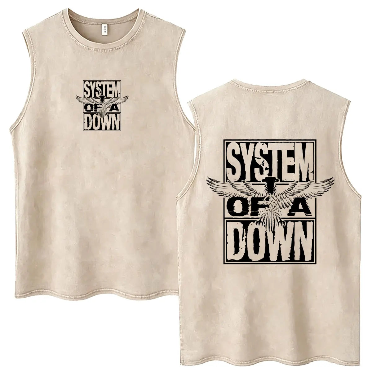 System of A Down Cartoon Vintage Washed Tank Tops Men's Rock Alternative Metal Sleeveless Vests T-shirt Male Oversized T Shirts