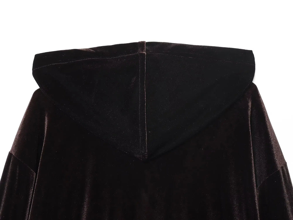 HH Woman Hooded Long Sleeves Zipper Velvet Jacket Drawstring Straight Wide Leg Pants Female Autumn Casual Loose Two Piece Set