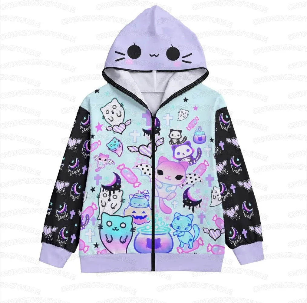 Women's Broken hearts Unisex Zipper Hoodie Rib Cage Spooky Cute Pastel Goth Menhera Halloween Creepy Cute Skeleton Hoodies