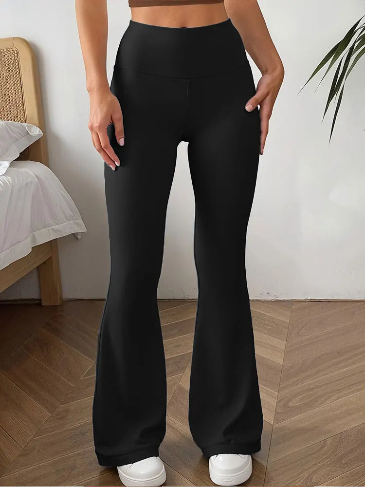 Women's Stylish Minimalist Flare Pants High Waisted Tummy Control Four Season Flare Leggings Elegant Casual Activewear Trousers