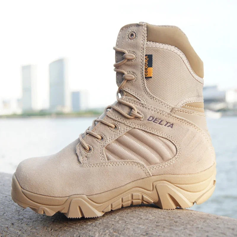2024 Spring Men Boots Genuine Cow Leather Waterproof Tactical Desert Combat Boots Men's Outdoor Mountaineering Hiking Shoes