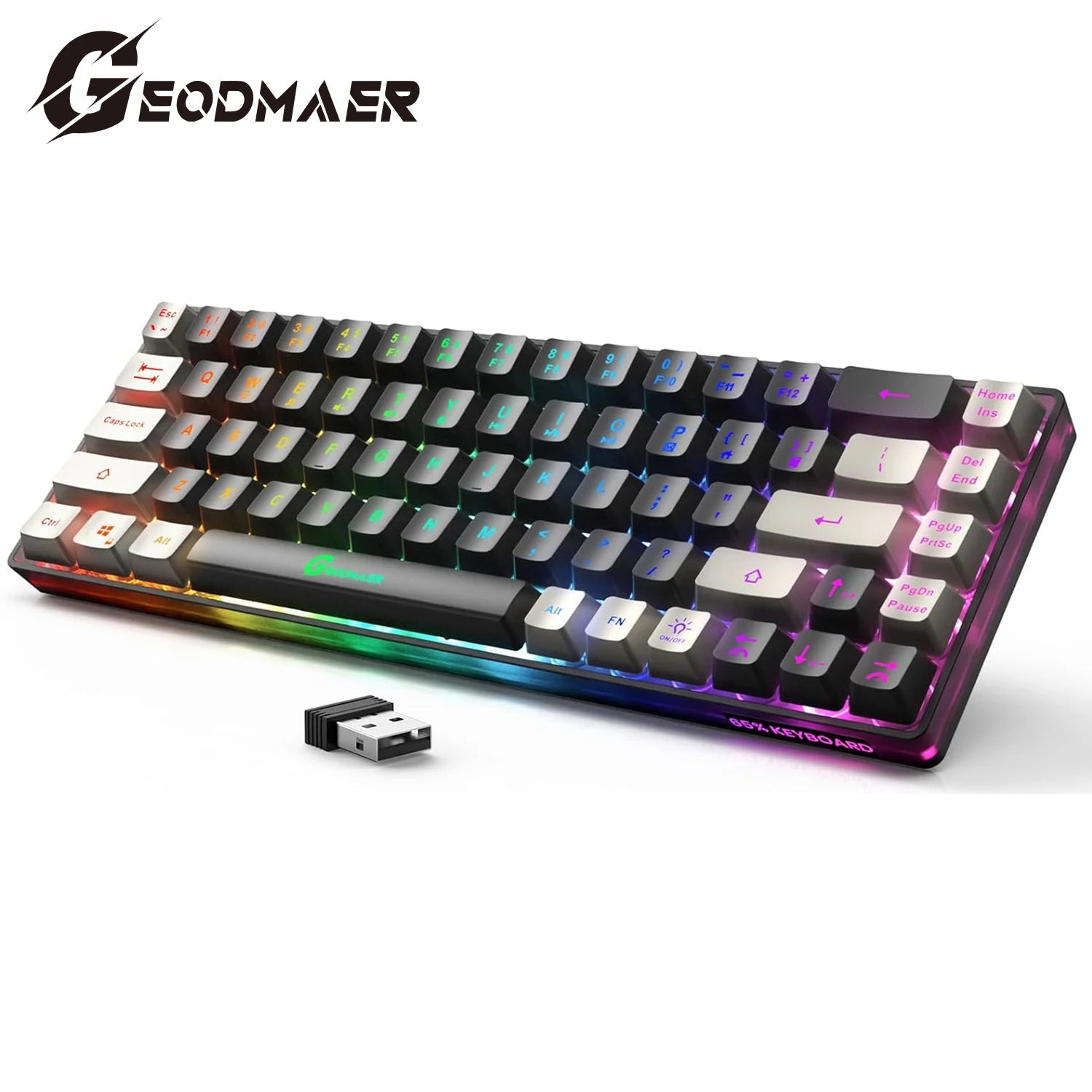 GEODMAER Wireless Gaming Keyboard Rechargeable Backlit Gaming Keyboard 68 Keys English/Spanish Layout 2.4G Keyboard for PC