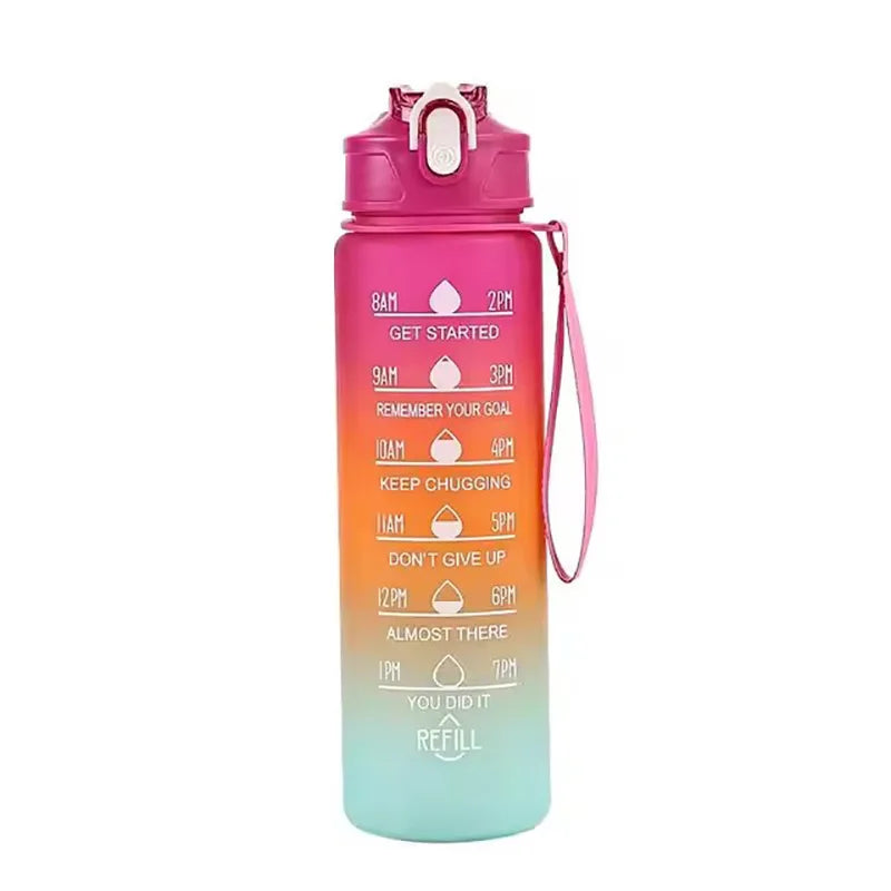 700ml Sports water Bottle High Temperature Resistant Graduated Straw Cup Rainbow Frosted Progressive Color Water Cup Plastic Cup
