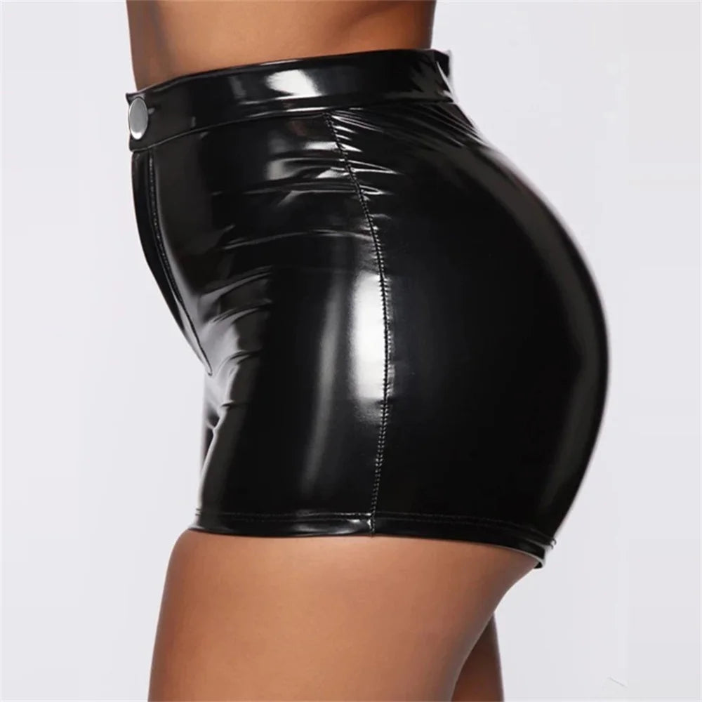 Sexy Black PU Casual Fashion Summer Shorts Women Clothing Goth Faux Leather High Waisted Womens Shorts Y2K Hot Woman Short Pants