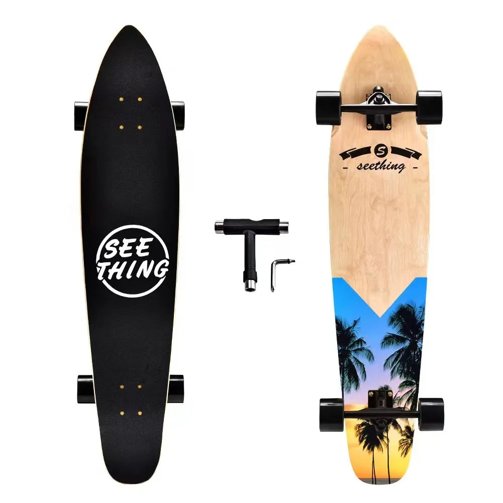 42 Inch Longboard Skateboard Complete Cruiser Single Kicktail Maple Wood for Adults Teens Beginners Dancing Street Sports