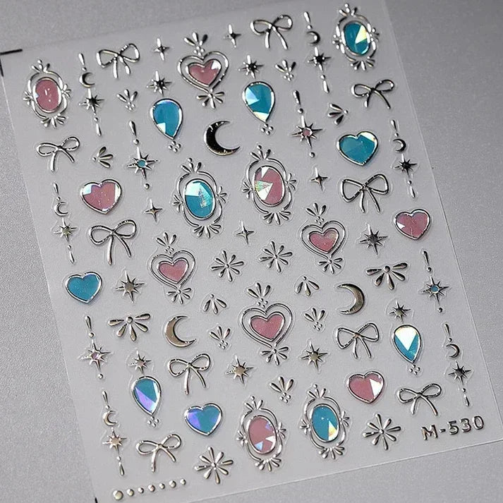 5D Gradient Love Gem Glitter Love Heart Colorful Cat's Eye Rhinestone Soft Self Adhesive Nail Art Stickers Shiny Manicure Decals