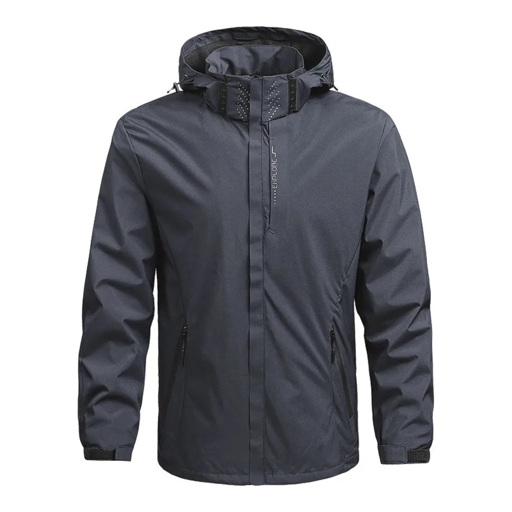 Mens Outdoor Waterproof Windproof Hooded Jacket Lightweight Cycling and Hiking Rain Coat Durable Work Wear Climbing Outerwear