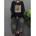 Vintage Plus Size Jeans Set Women's Two-Piece Outfit Casual Suit Denim Pants  Ladies Hooded T-Shirt Printed Jeans Sets