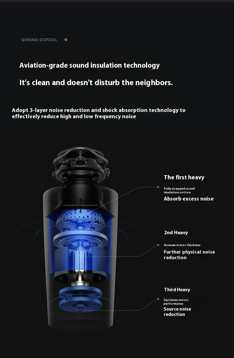 High Efficiency Stainless Steel Kitchen Garbage Disposal Quiet Efficient with Anti-Blocking Design Electric Power Source